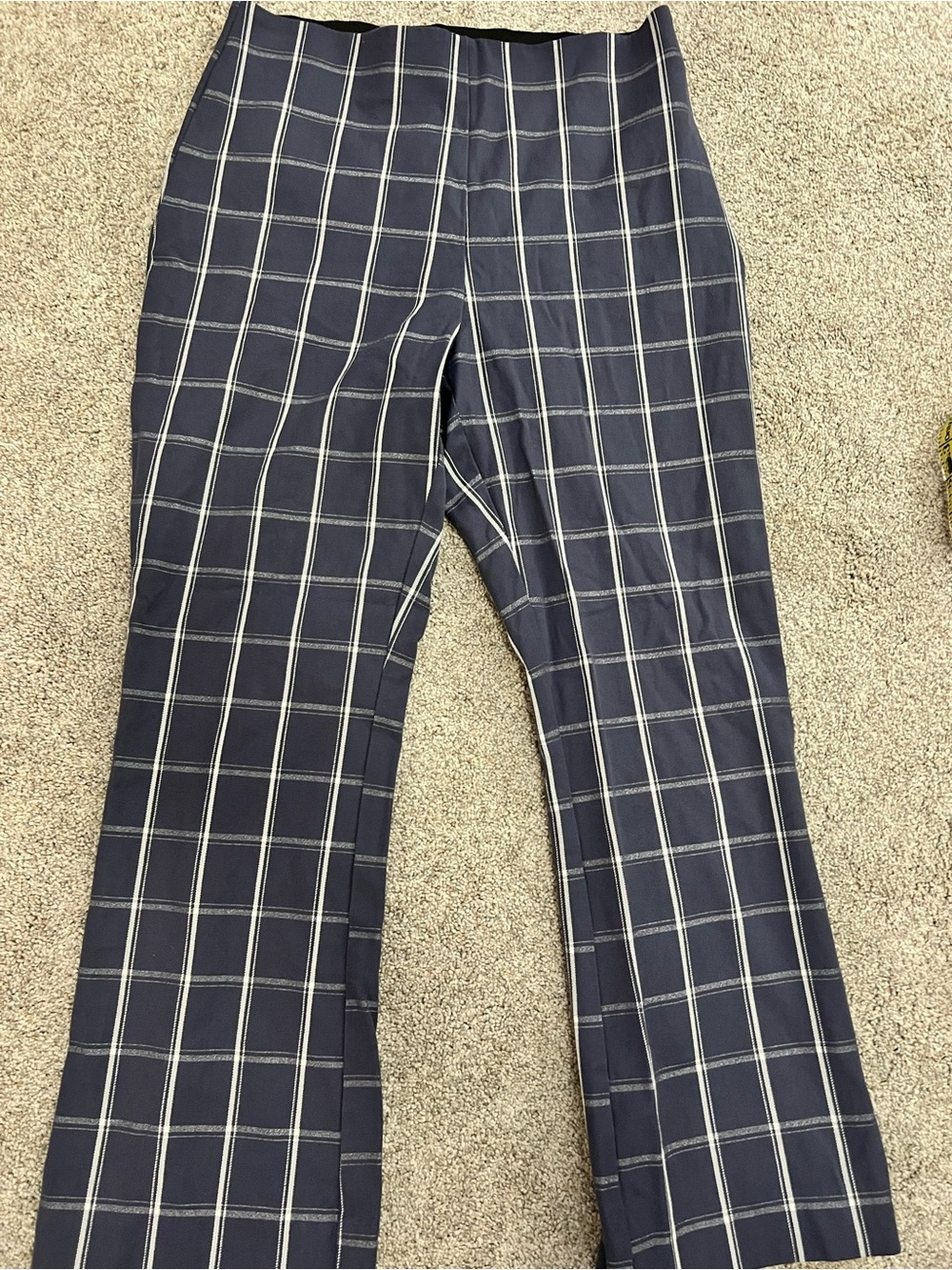 A New Day Navy Plaid Preppy Teacher Stretch Pull-on Elastic Waist Zip Pants 6